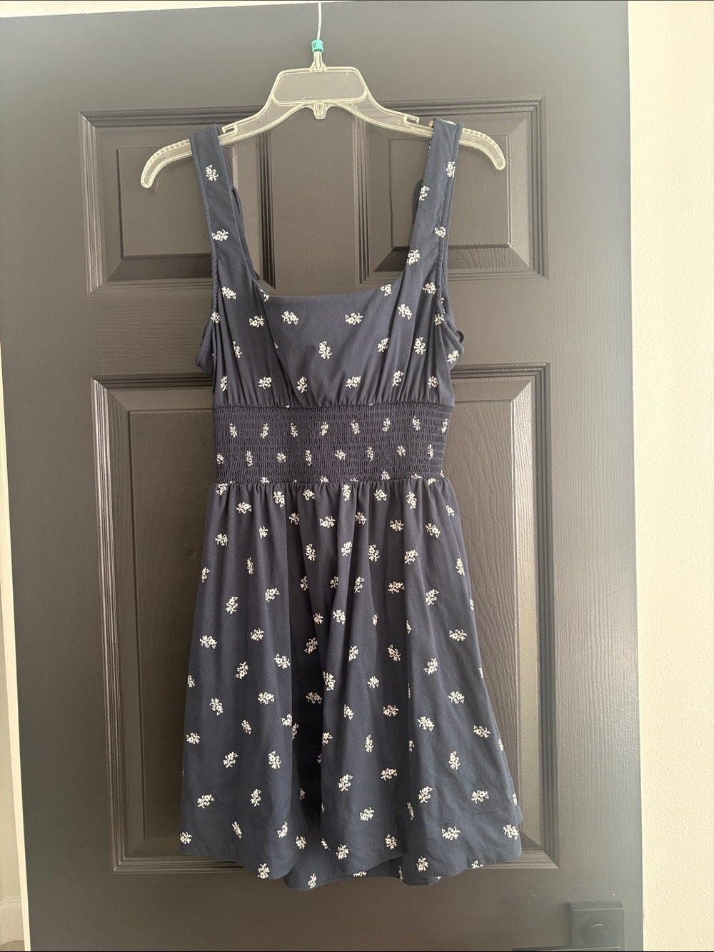 Navy Floral Smocked-Waist Mini Dress